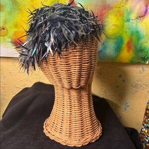 Rare 1940s Italian Crochet Cloche Hat Cap Beret Silver Paillette Beading